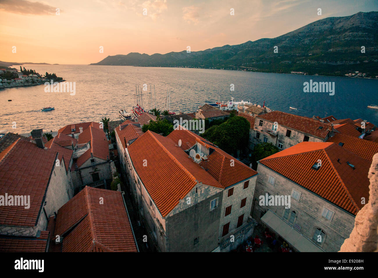 Korcula Stadt, Blick vom Kirchturm in der Mitte der Stadt, Kroatien, Europa 2014 Stockfoto
