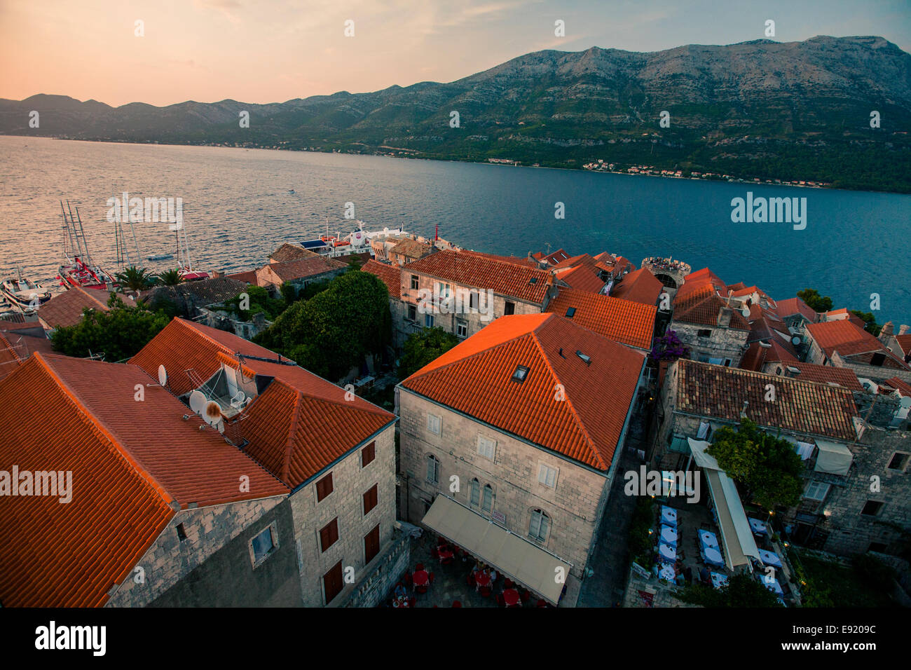 Korcula Stadt, Blick vom Kirchturm in der Mitte der Stadt, Kroatien, Europa 2014 Stockfoto