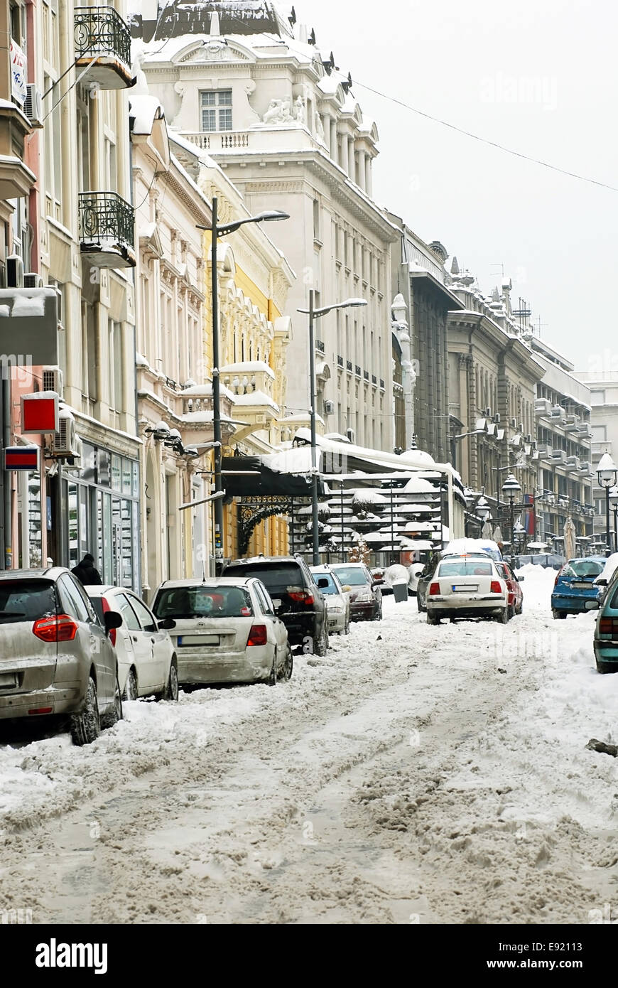 Straße in Winter Belgrad Stockfoto