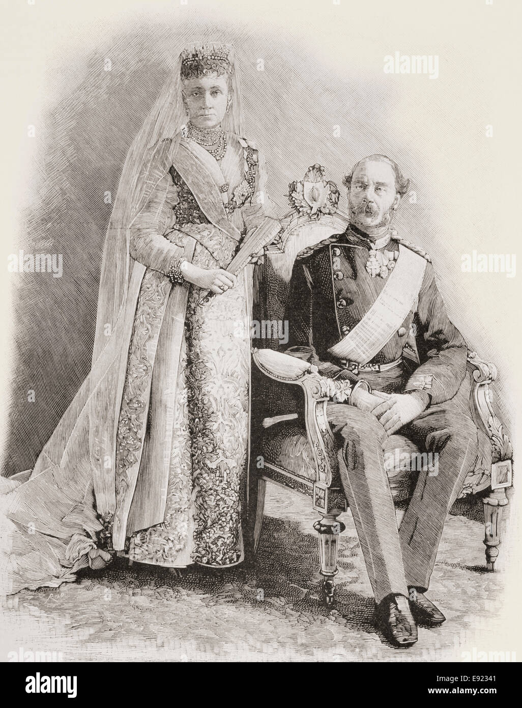 Christian IX, 1818-1906.  König von Dänemark mit seiner Frau Louise von Hessen-Kassel, 1817 – 1898. Stockfoto