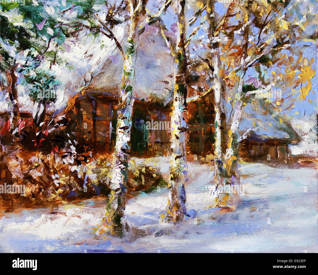 winterliche Landschaft Malerei Stockfoto