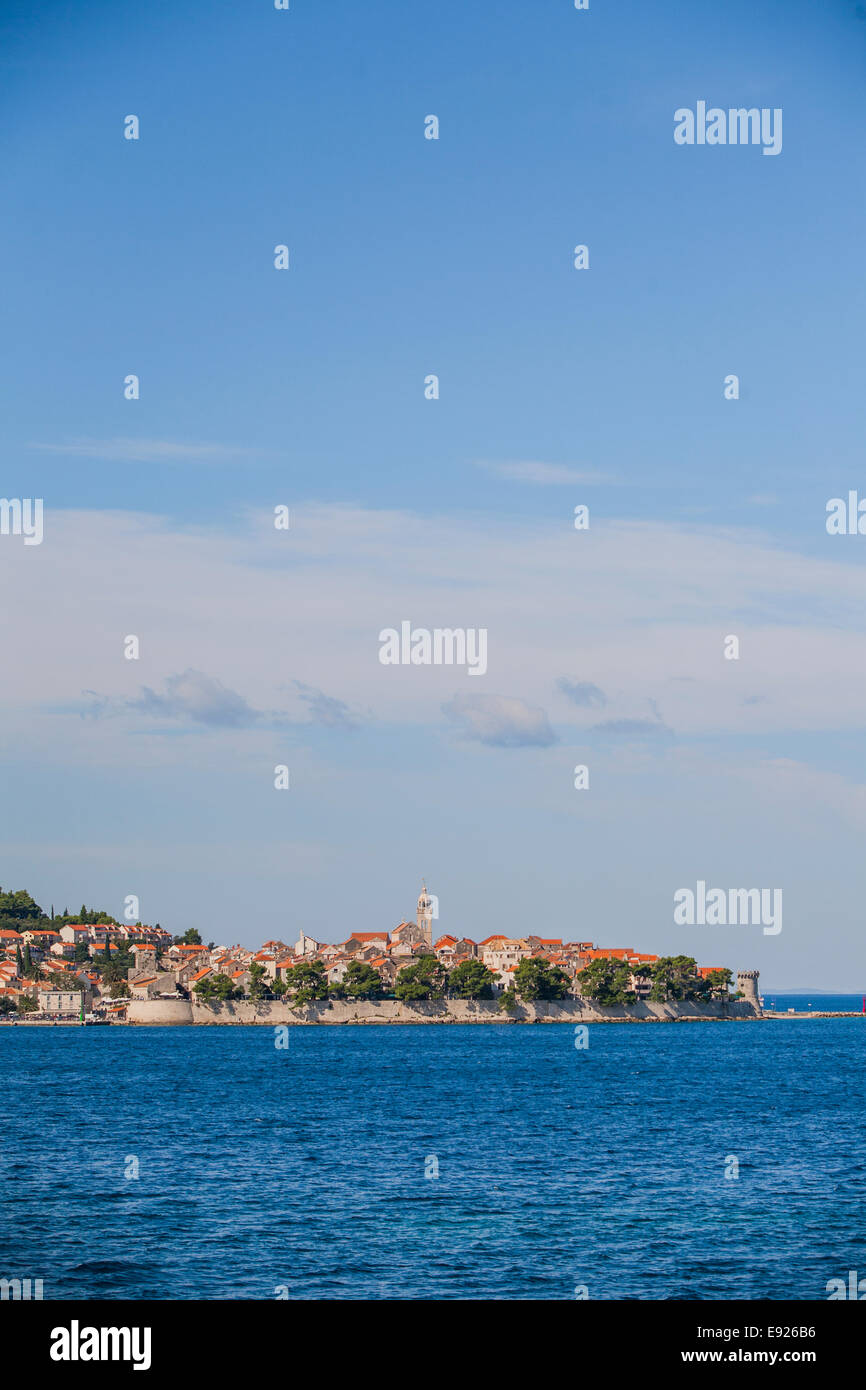 Blick auf Korcula Stadt vom Wasser aus. Kroatien, Europa, 2014 Stockfoto