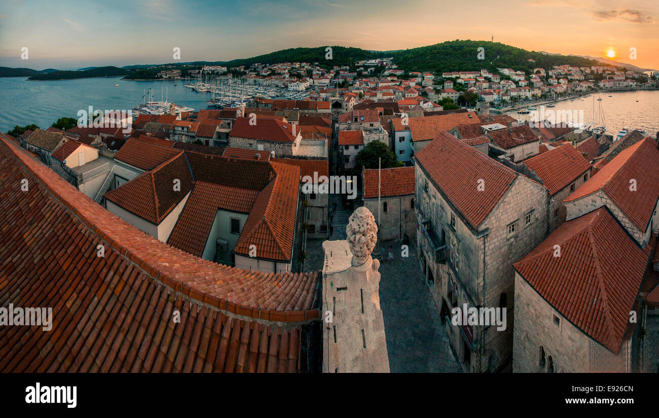 Blick auf Korcula vom Kirchturm in der Mitte der Stadt, Kroatien, Europa 2014 Stockfoto
