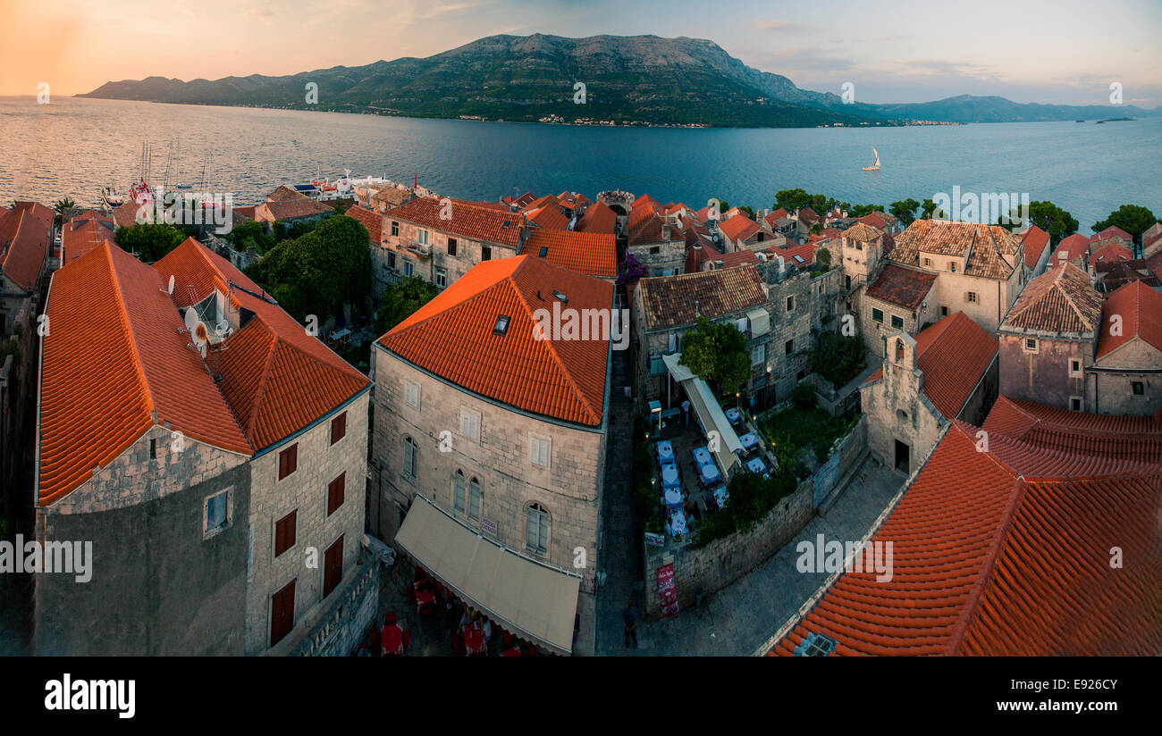 Stadt Korcula.  Blick vom Kirchturm in der Mitte der Stadt. Kroatien-2014 Stockfoto