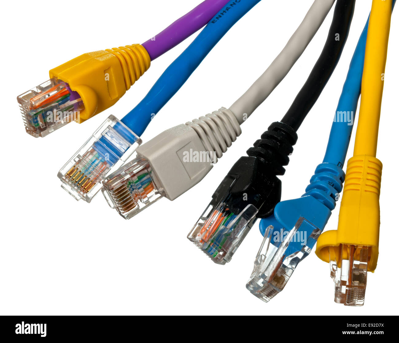 Cat 5 Kabel in verschiedenen Farben Stockfoto