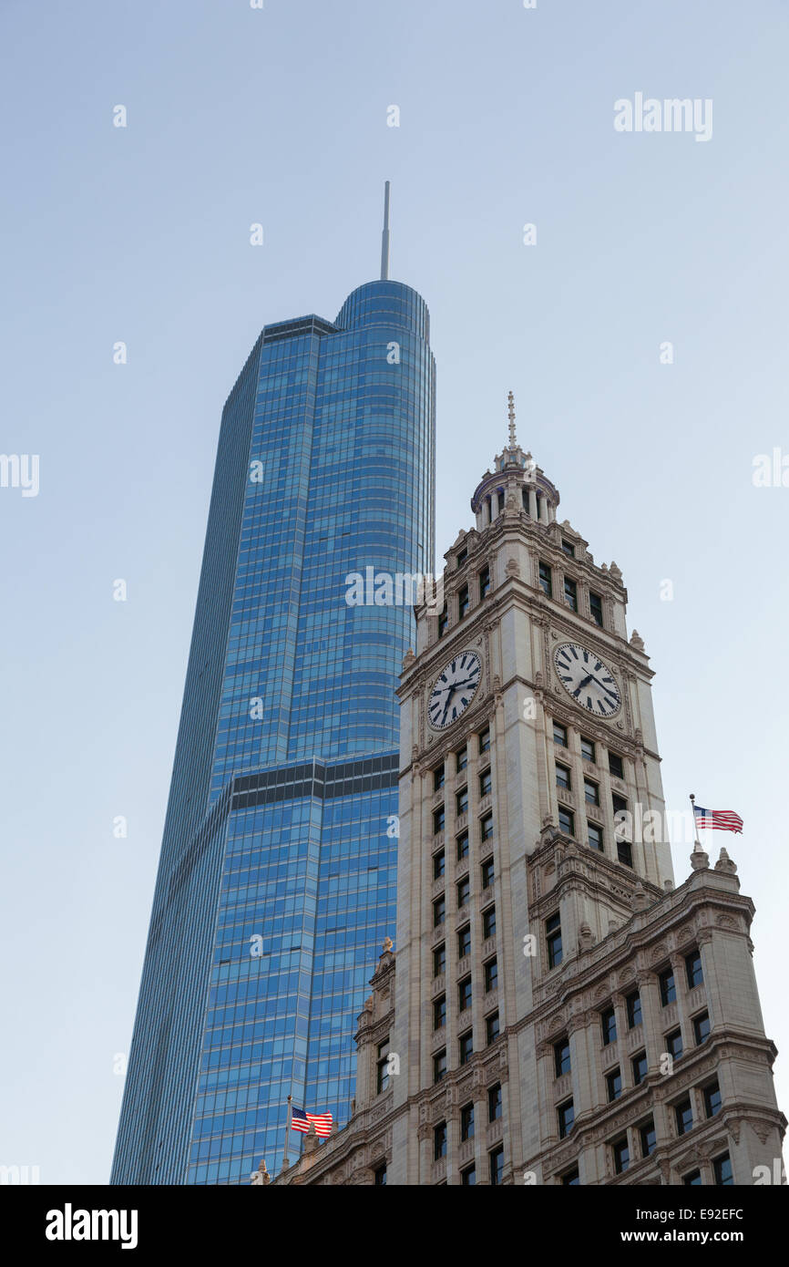 Wrigley Gebäude und Trump tower Chicago Stockfoto