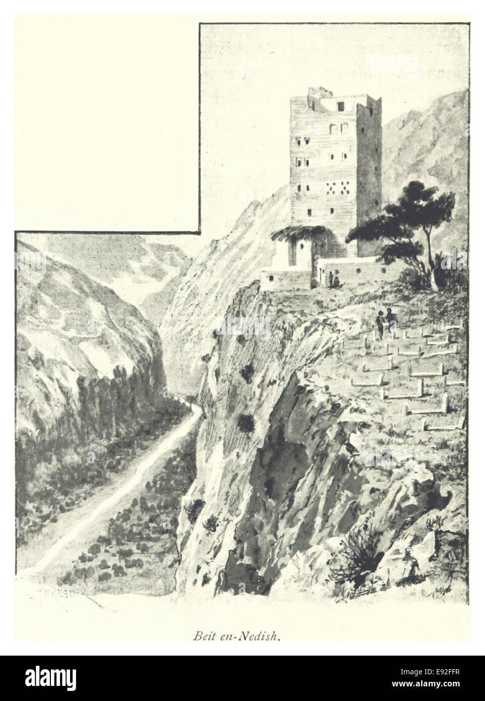 Diese Vintage-Illustration mit dem Titel „268 Beit en-Nedish“ zeigt einen architektonischen oder historischen Ort. Beit en-Nedish ist wahrscheinlich ein Ort im Nahen Osten oder Nordafrika, der im Stil des 19. Jahrhunderts erfasst wurde und einen Einblick in das architektonische Erbe der Region bietet. Stockfoto