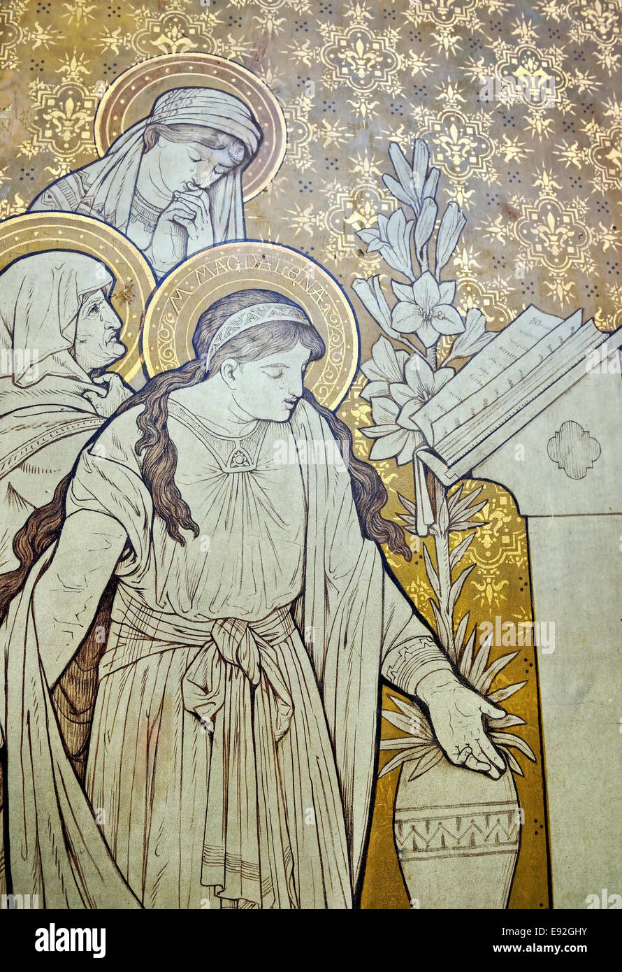COURTRAI, Belgien-Februar 22, 2014: Fragment einer Wandmalerei im St.-Martins Kirche von Courtrai oder Kortrijk. Die Kirche wa Stockfoto