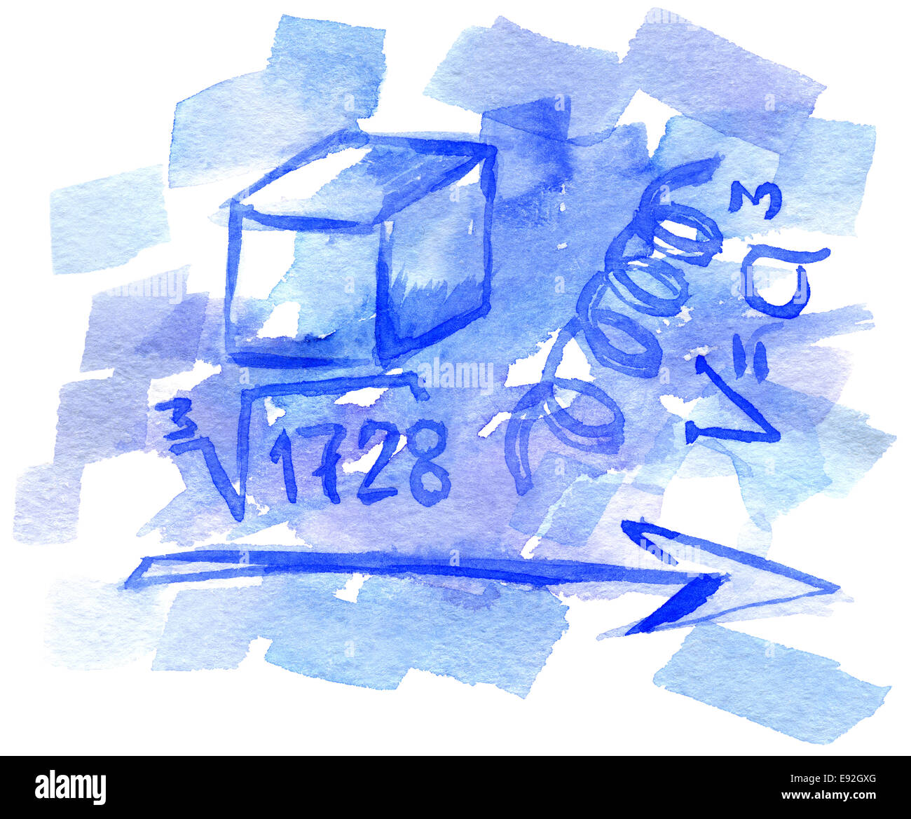 Abstrakte handgezeichneten Aquarell Hintergrund mit mathematischen Symbolen Stockfoto