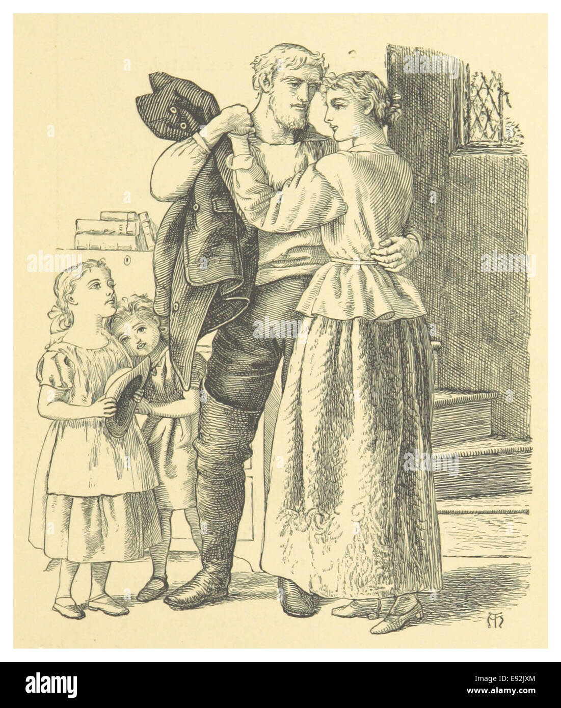 Eine Illustration von A. Hughes, die eine Szene aus dem Gedicht *Enoch Arden* zeigt. Das Bild zeigt wahrscheinlich einen emotionalen oder dramatischen Moment aus dem literarischen Werk von Alfred Lord Tennyson. Stockfoto