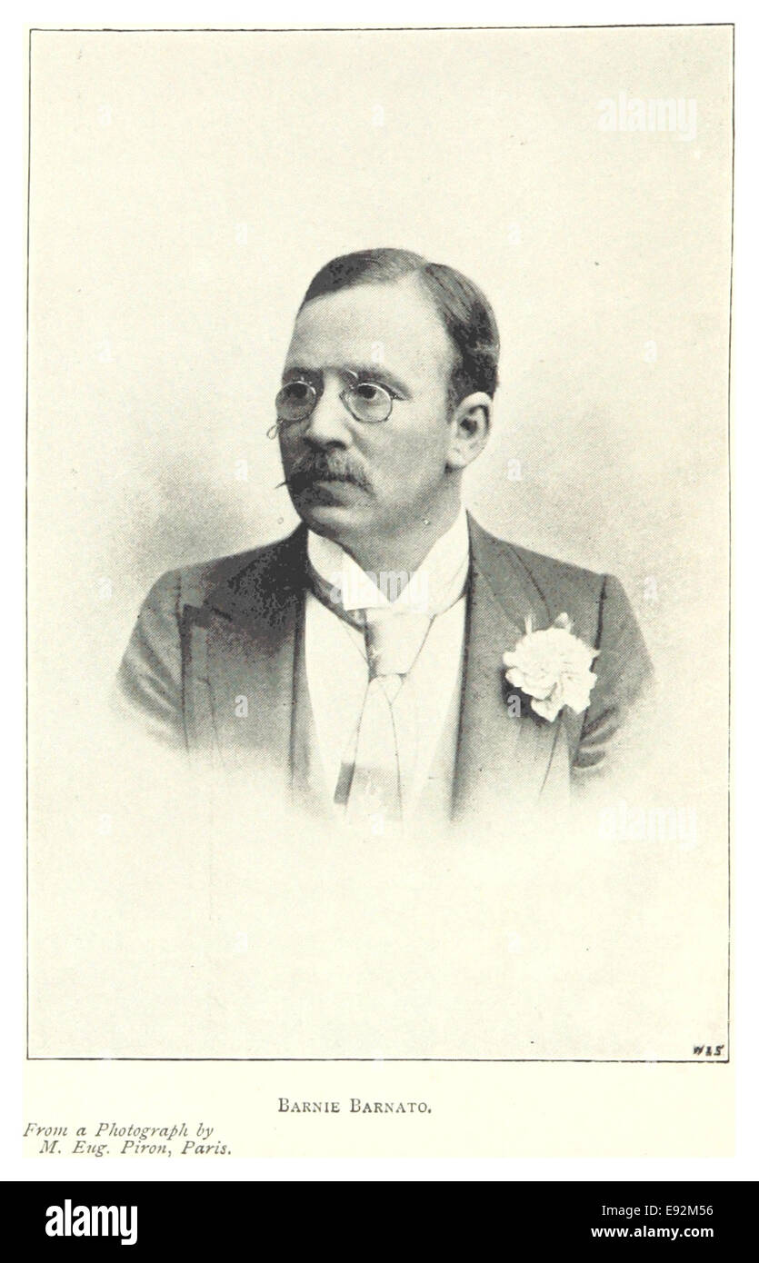 Eine Illustration von Barnie Barnato von M. EUG. Piron, geschaffen in Paris. Das Kunstwerk bietet eine visuelle Darstellung von Barnato, einer prominenten Persönlichkeit in der britischen Industrie des frühen 20. Jahrhunderts. Stockfoto