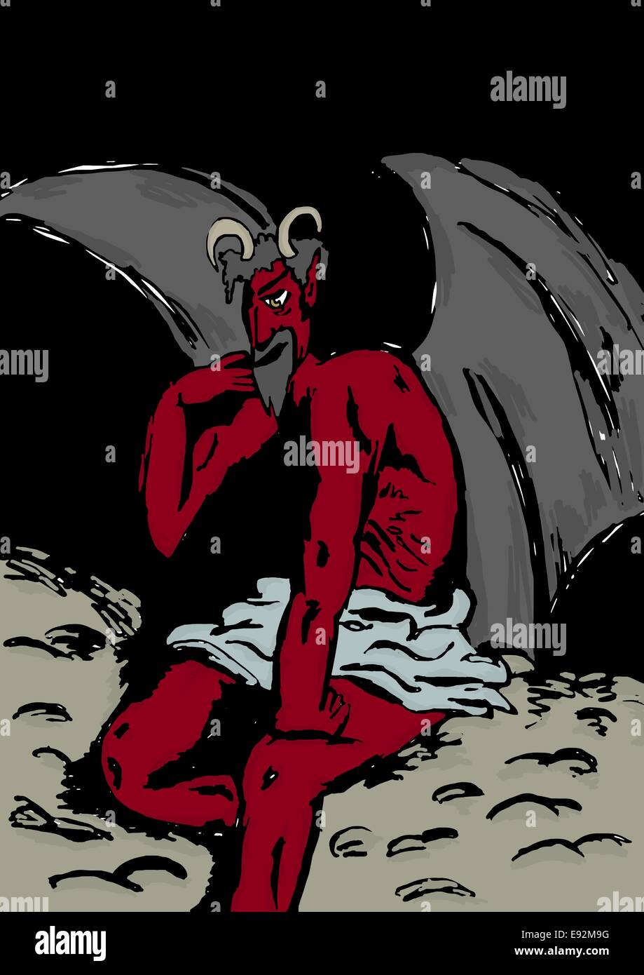 Nachdenklich Teufel Stockfoto