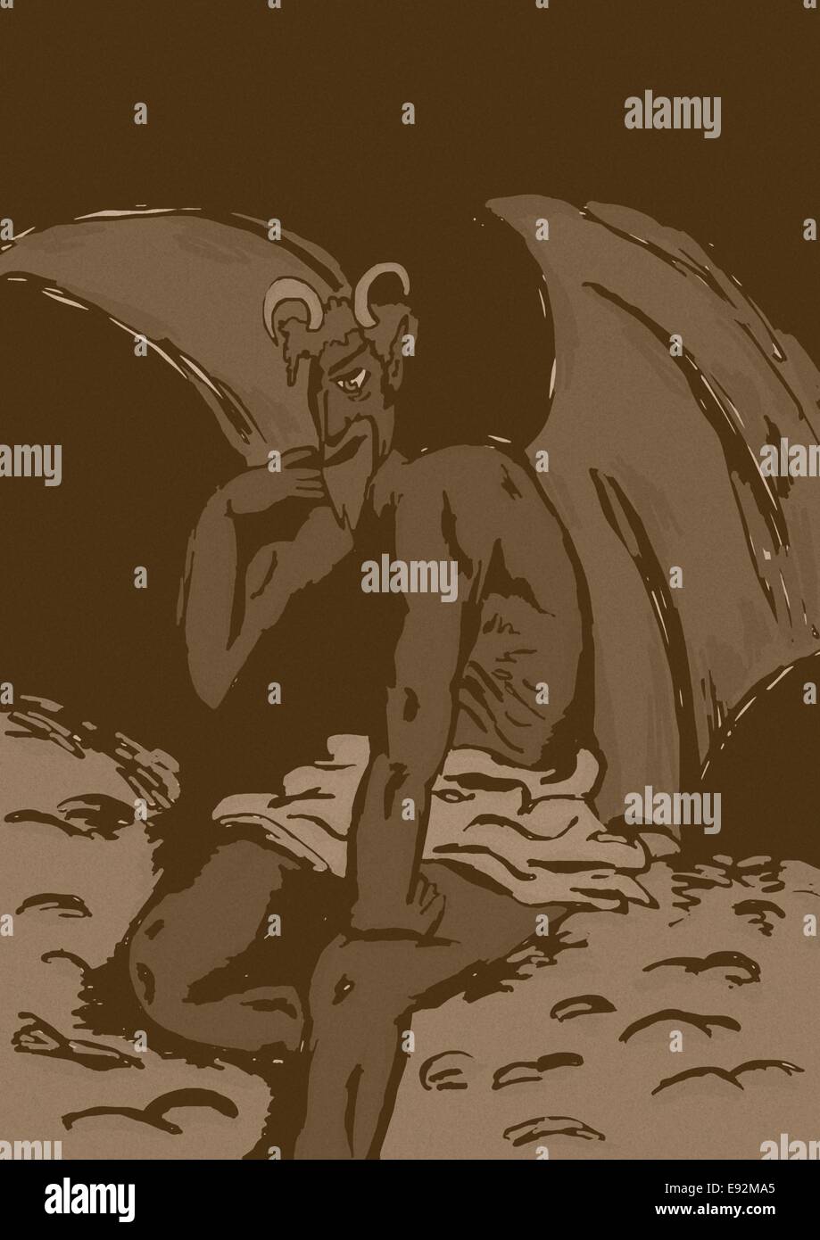 Nachdenklich Teufel vintage Stockfoto