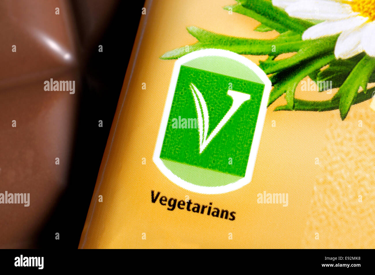 Schokoriegel Wrapper mit geeignet für Vegetarier Stockfoto