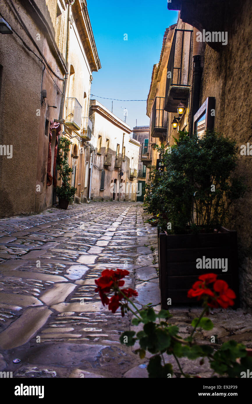 Blick auf die Straße in Erice. Stockfoto