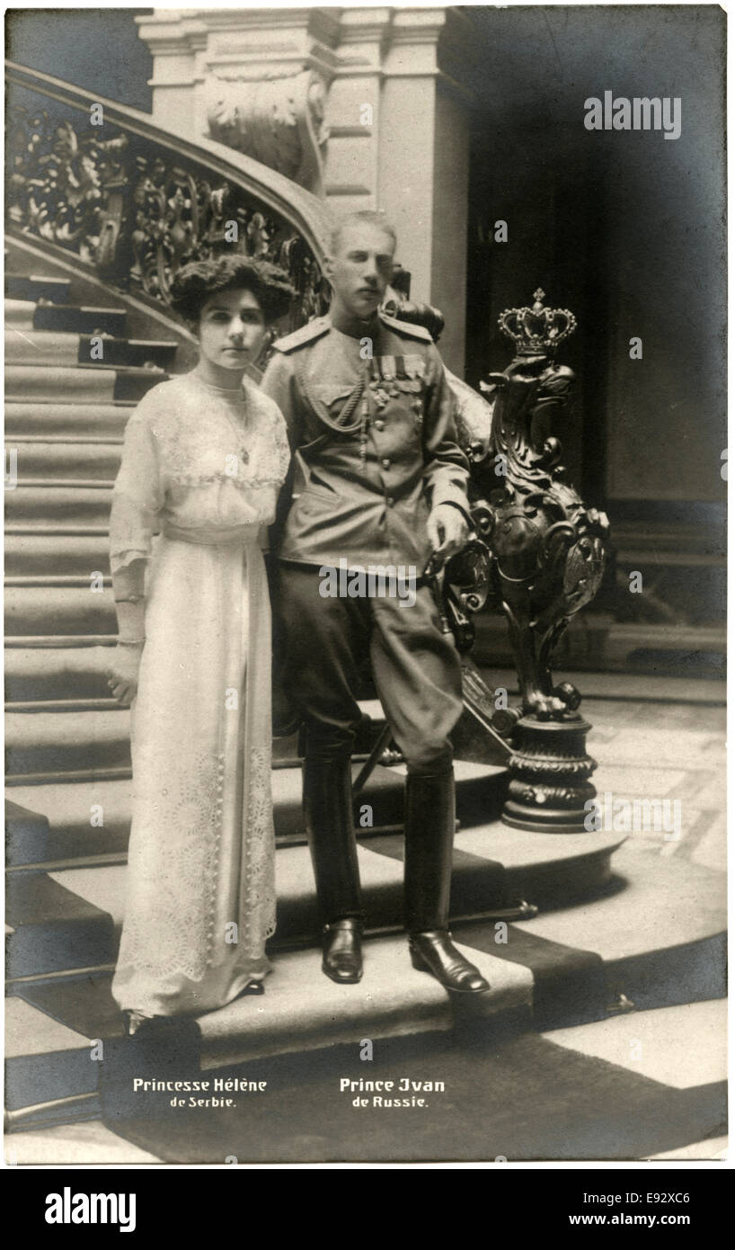 Prinz John Constantinovich oder Prinz Ivan (1886-1918) der Russischen Föderation, mit Frau, Prinzessin Helen von Serbien, Portrait, ca. 1914 Stockfoto