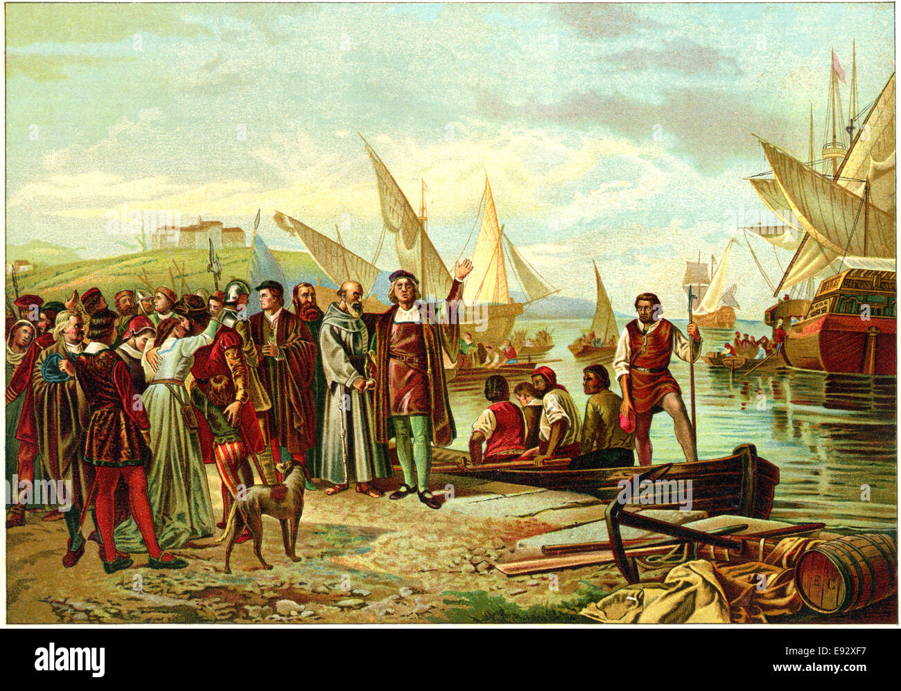 Kolumbus Entdeckt Amerika Einschiffung und Abfahrt von Columbus aus dem Hafen von Palos, auf