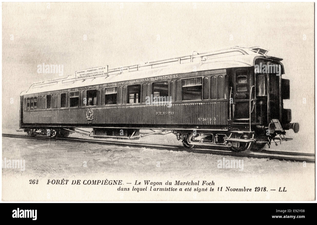 Zug Auto, Waffenstillstand mit Deutschland, Compiègne, Frankreich, 18. November 1918, französische Postkarte Stockfoto