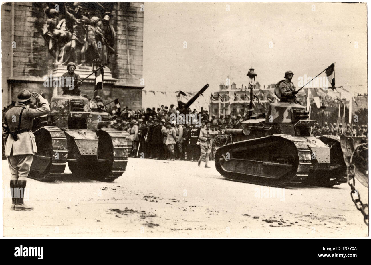 Siegesparade, "Fêtes De La Victorie, 14 Juillet 1919', Paris, Frankreich, ca. 1914, Postkarte Stockfoto