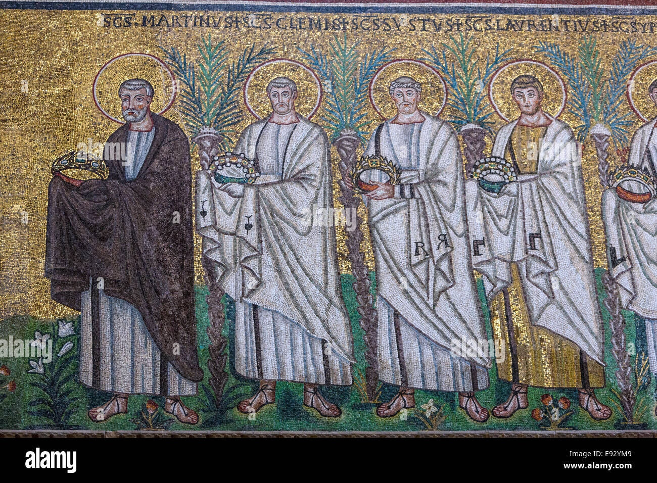 San Apollinare Nuovo – byzantinische Mosaik Prozession der Märtyrer Stockfoto