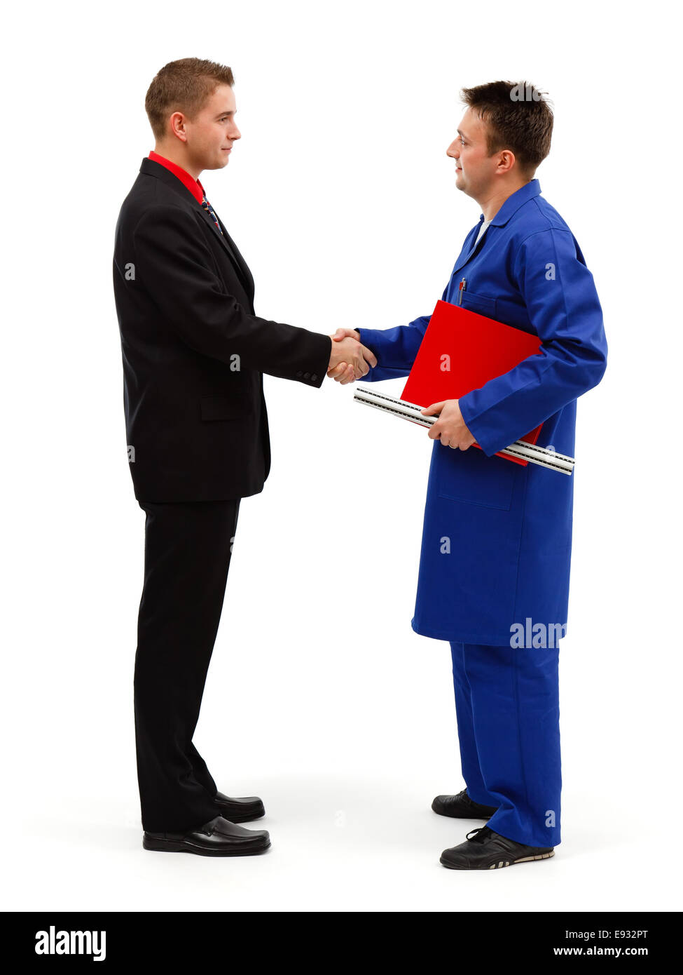 Jungunternehmer treffen Ingenieur und Händeschütteln Stockfoto