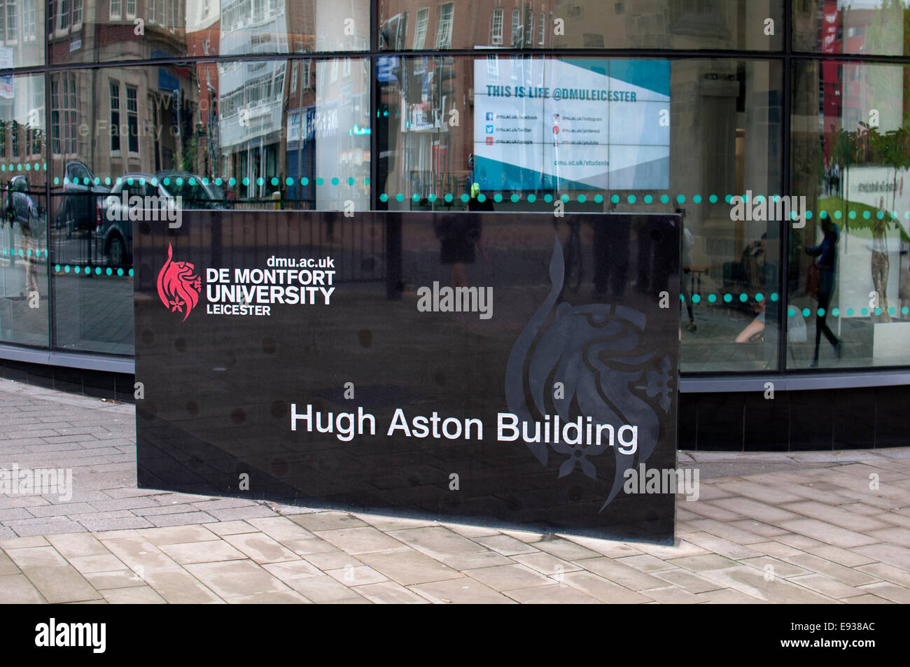 Hugh Aston Gebäude Zeichen, De Montfort University, Leicester, UK Stockfoto