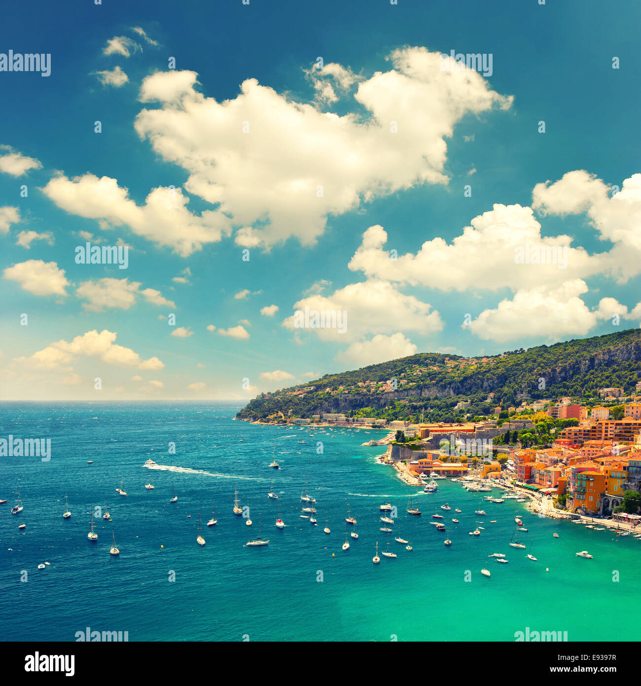Ansicht von Villefranche von Nizza, Côte d ' Azur, Cote d ' Azur. Retro-Stil getönten Bild Stockfoto