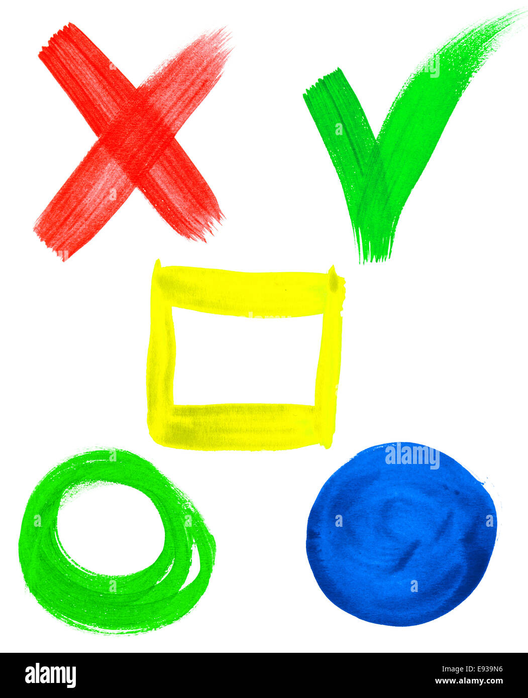 Satz von Aquarell Pinselstriche und Zecken isoliert auf weißem Hintergrund Stockfoto