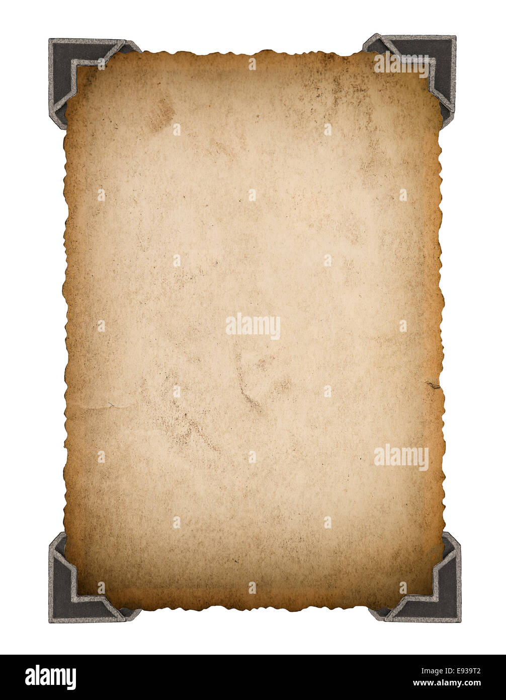 alte Fotokarte mit Ecke isoliert auf weißem Hintergrund. Retro-Stil-Fotorahmen Stockfoto