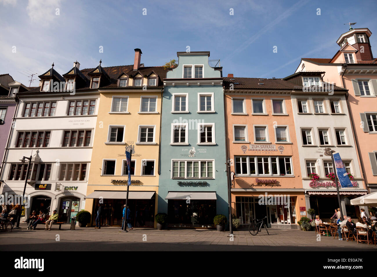 historischen Fassaden in der Fußgängerzone in Konstanz, Baden-Württemberg, Deutschland, Europa Stockfoto