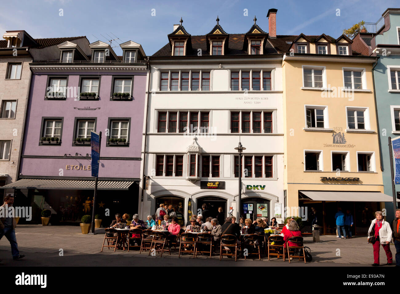historischen Fassaden in der Fußgängerzone in Konstanz, Baden-Württemberg, Deutschland, Europa Stockfoto