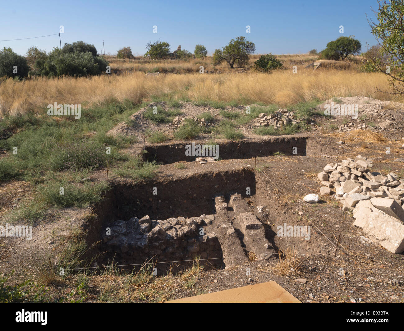 Archäologische Graben Standort in Pythagoreion auf der Insel Samos Griechenland, Feld mit antiken Überreste Stockfoto