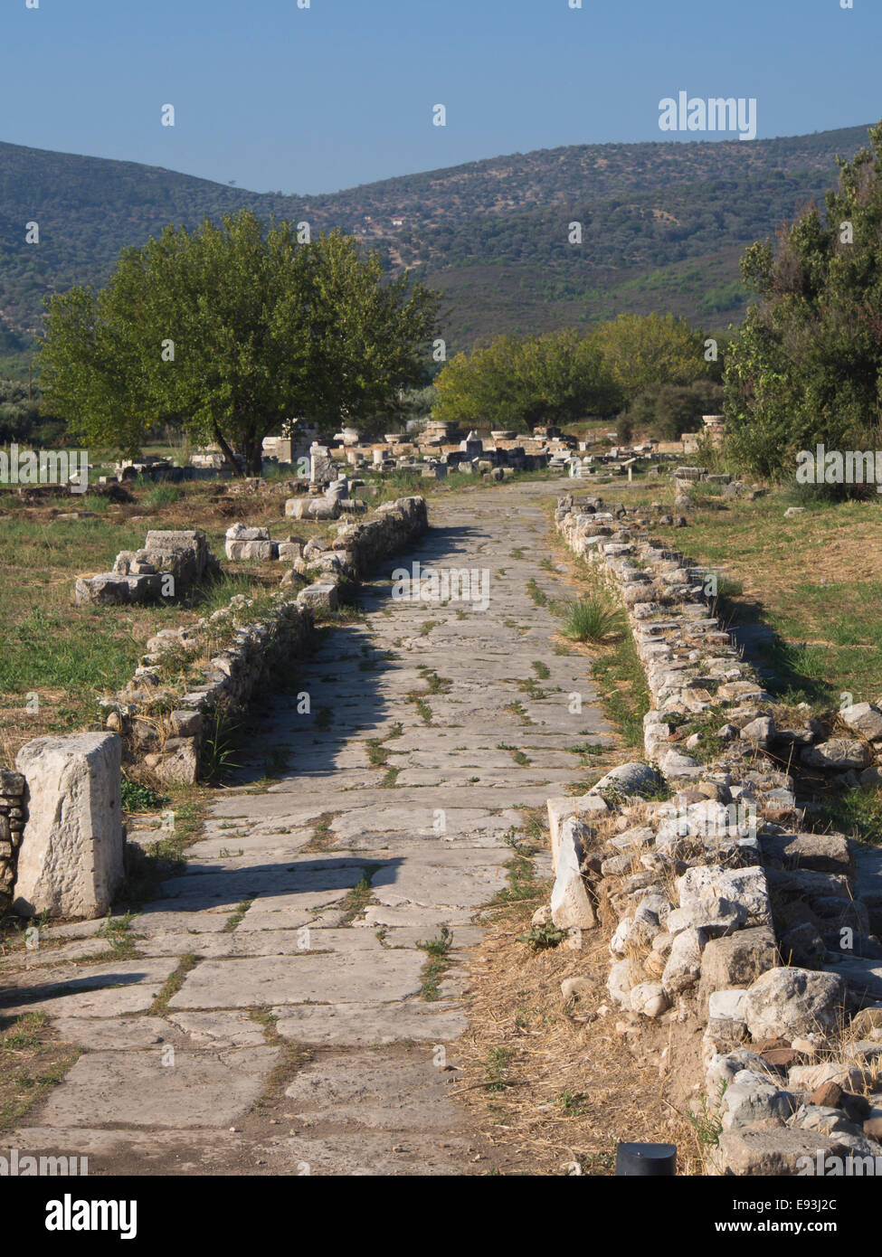 Heraion von Samos, Heiligtum der Göttin Hera, Samos Griechenland, ein UNESCO-Weltkulturerbe, verbleibende Teil Marmor Straße Stockfoto