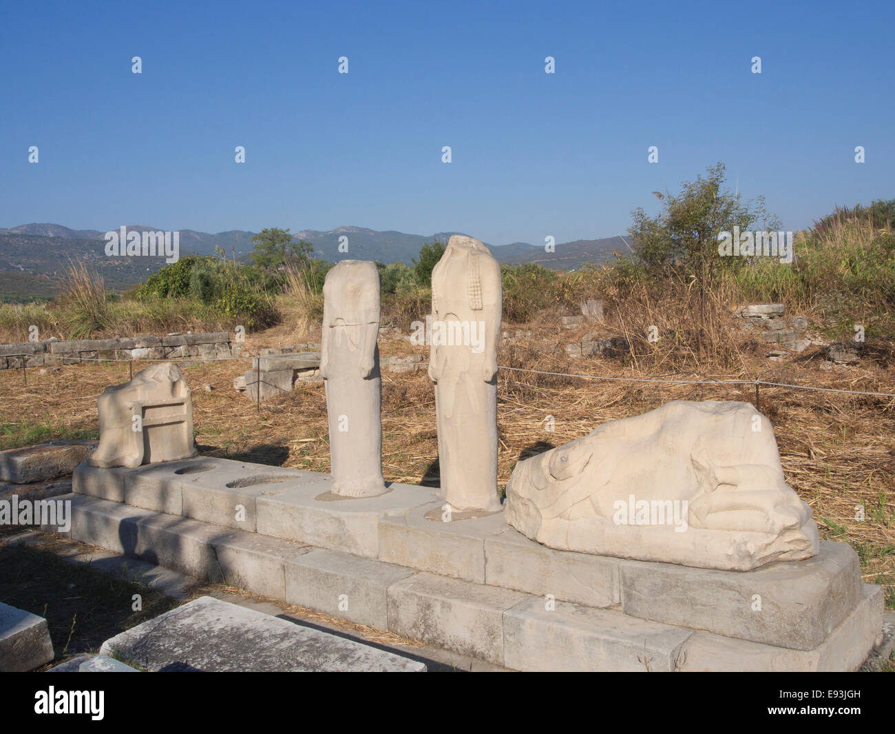 Heraion von Samos, großen Heiligtum der Göttin Hera In Samos Griechenland, ein UNESCO-Weltkulturerbe, Skulpturengruppe Stockfoto