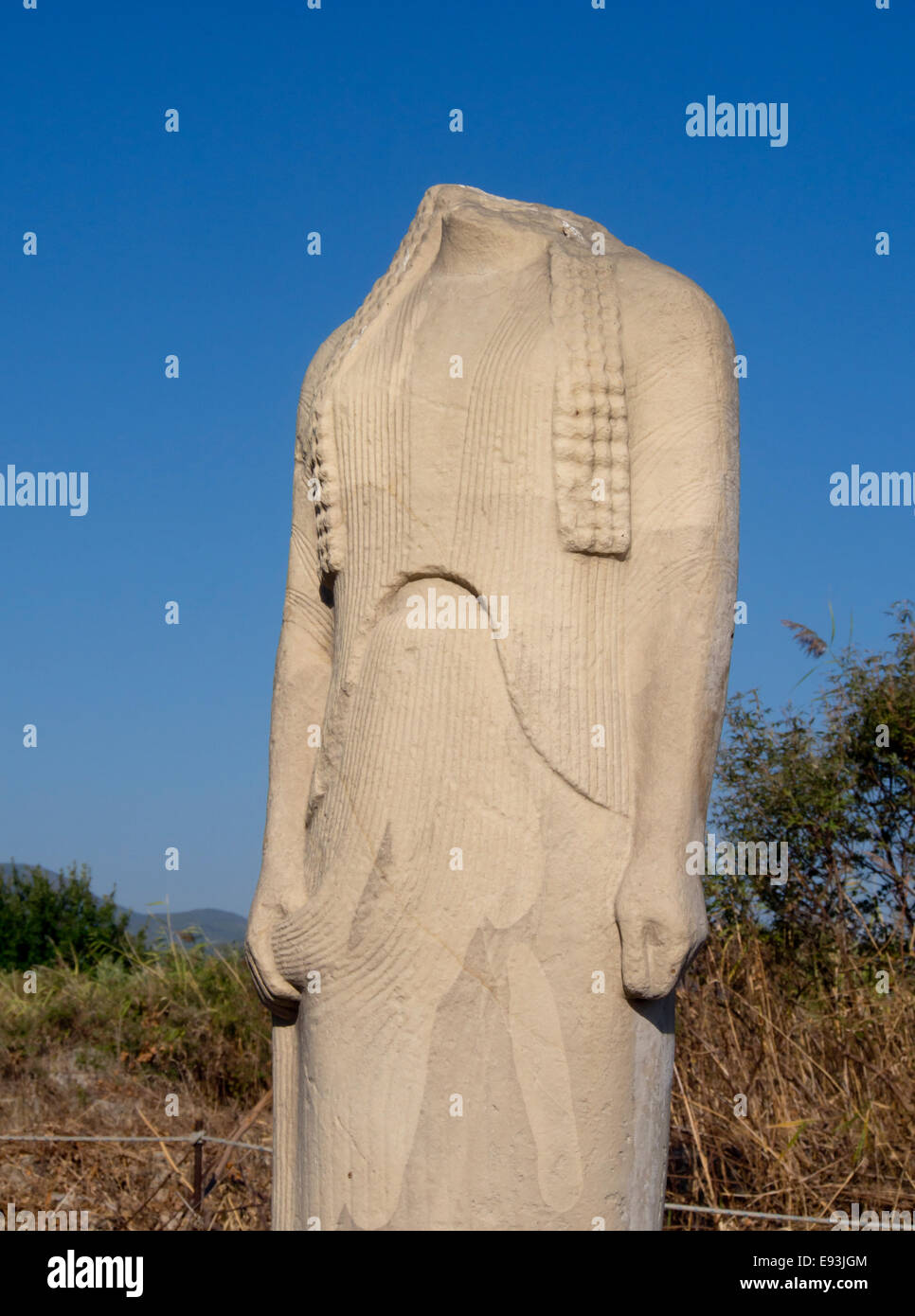 Heraion von Samos, großen Heiligtum für die Göttin Hera In Samos Griechenland, ein UNESCO-Weltkulturerbe, Skulptur Gruppe detail Stockfoto