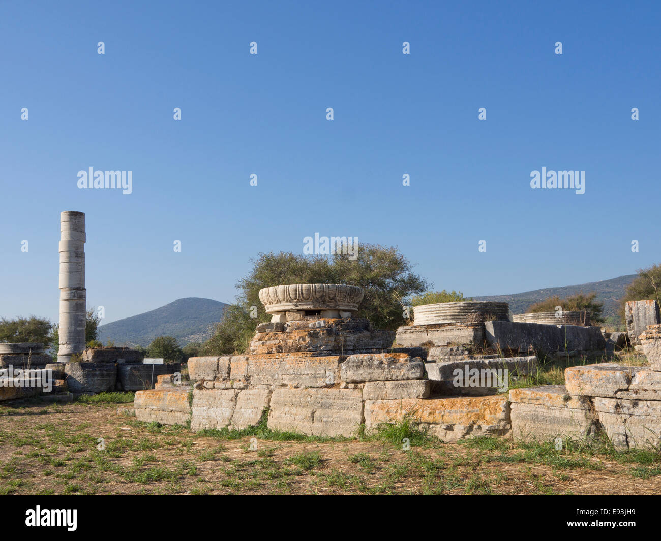 Heraion von Samos, großen Heiligtum für die Göttin Hera In Samos Griechenland, ein UNESCO-Weltkulturerbe, nur stehend Spalte Stockfoto