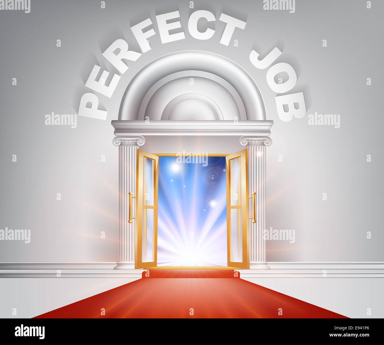 Perfekt Job Türkonzept eine fantastische weiße Marmor Tür mit Säulen und ein roter Teppich mit Licht hindurch strömt. Stockfoto