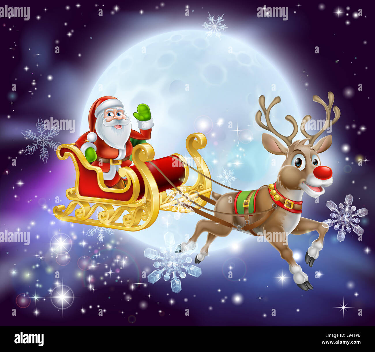 Weihnachten Cartoon Illustration der Weihnachtsmann in seinem Schlitten