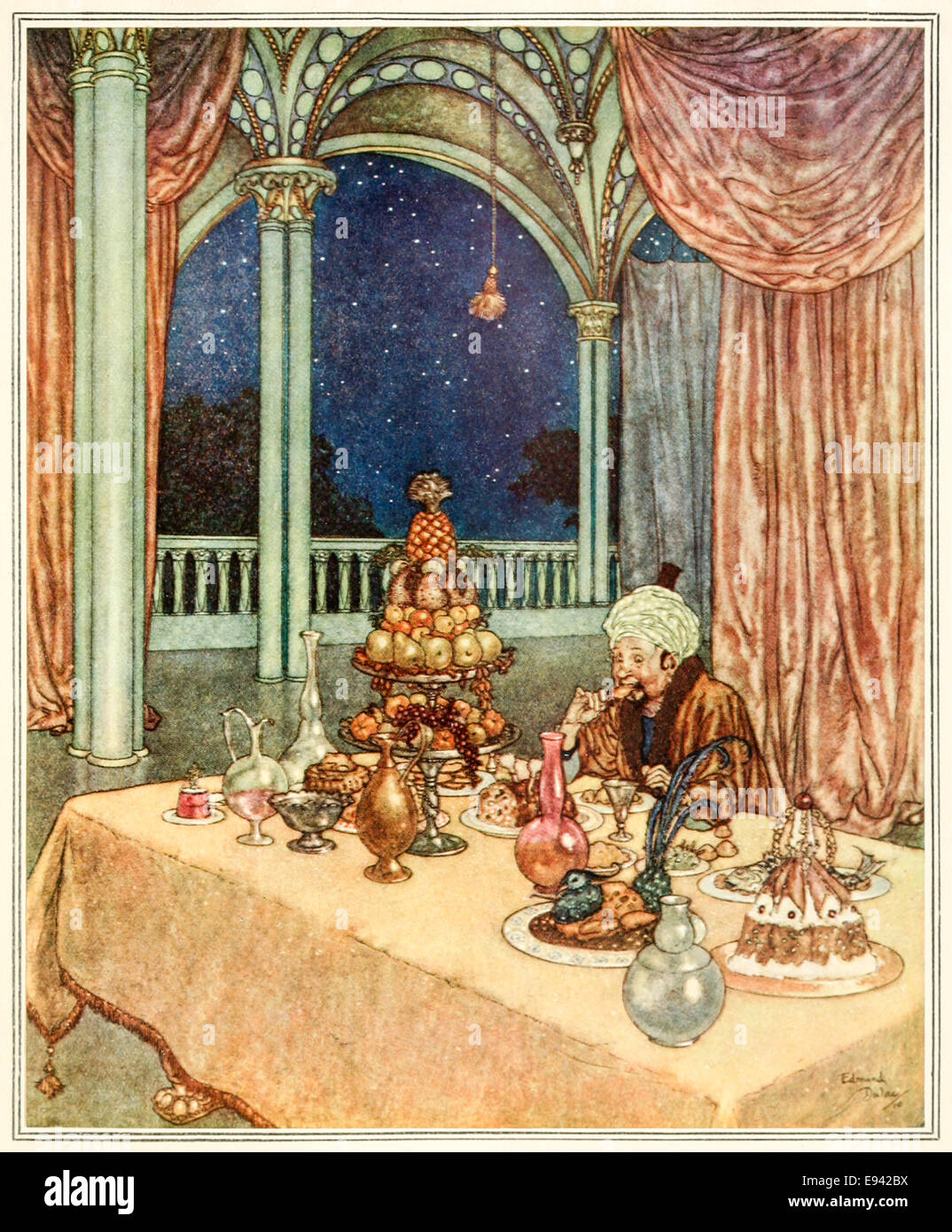 Schönheit & das Biest, Edmund Dulac Illustration aus "Dornröschen und andere Märchen". Siehe Beschreibung weitere Informationen Stockfoto