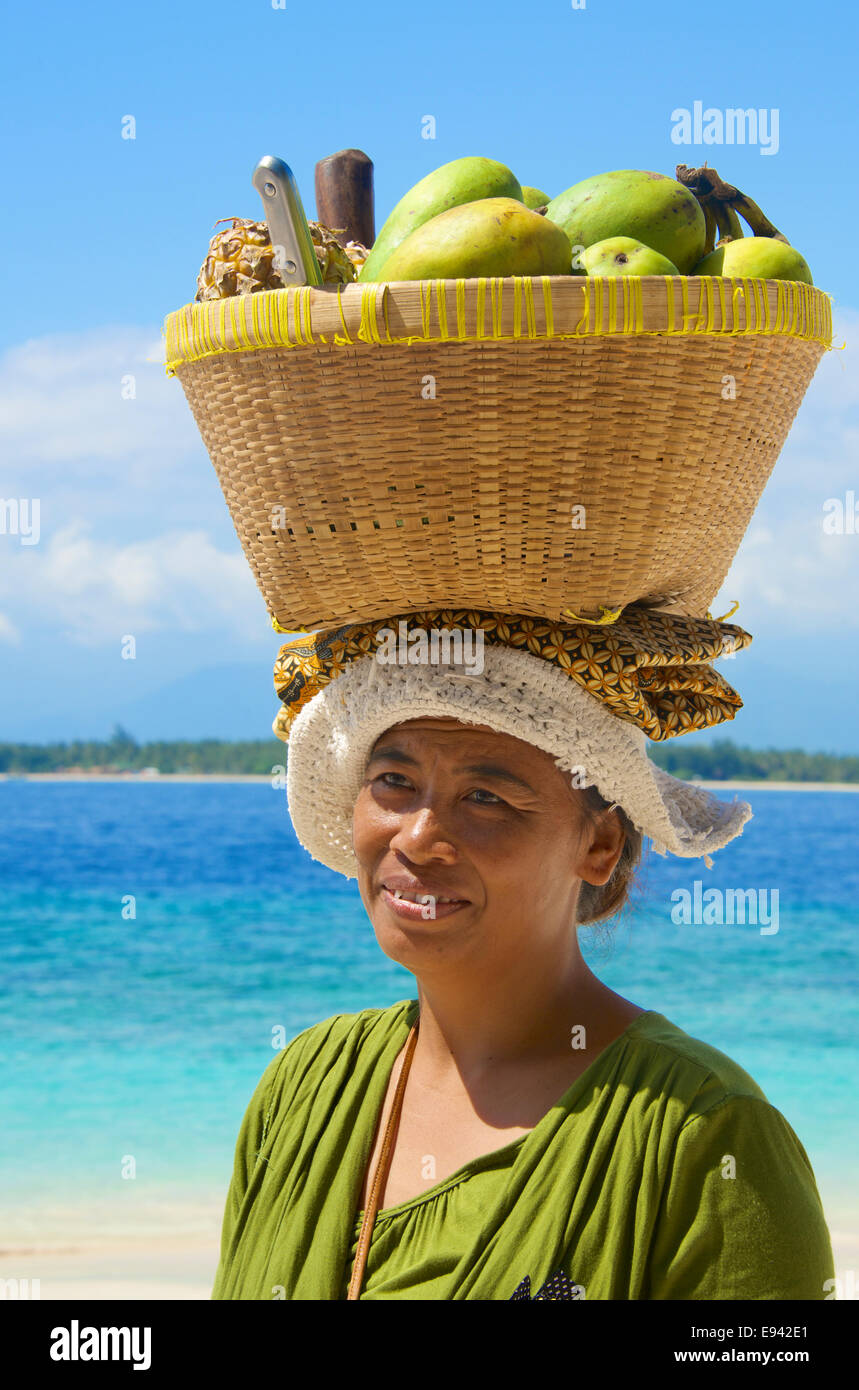 Weiblichen Strand Mango Verkäufer Gili Meno Lombok Indonesien Stockfoto