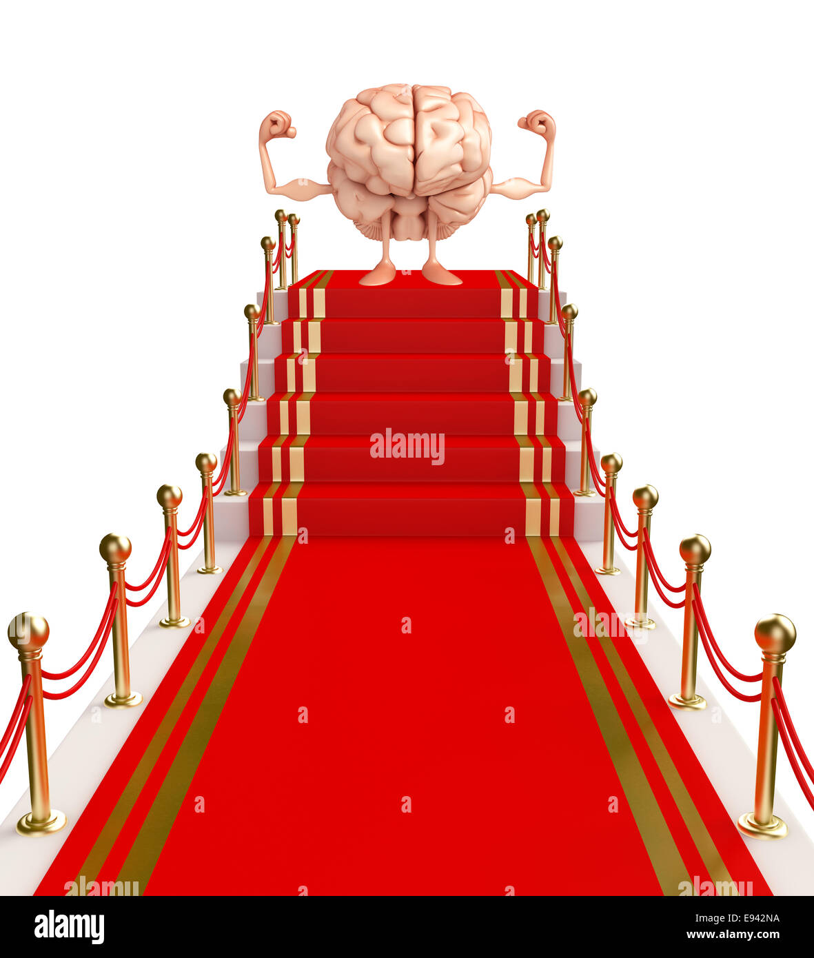 Cartoon-Figur des Gehirns mit rotem Teppich Stockfoto