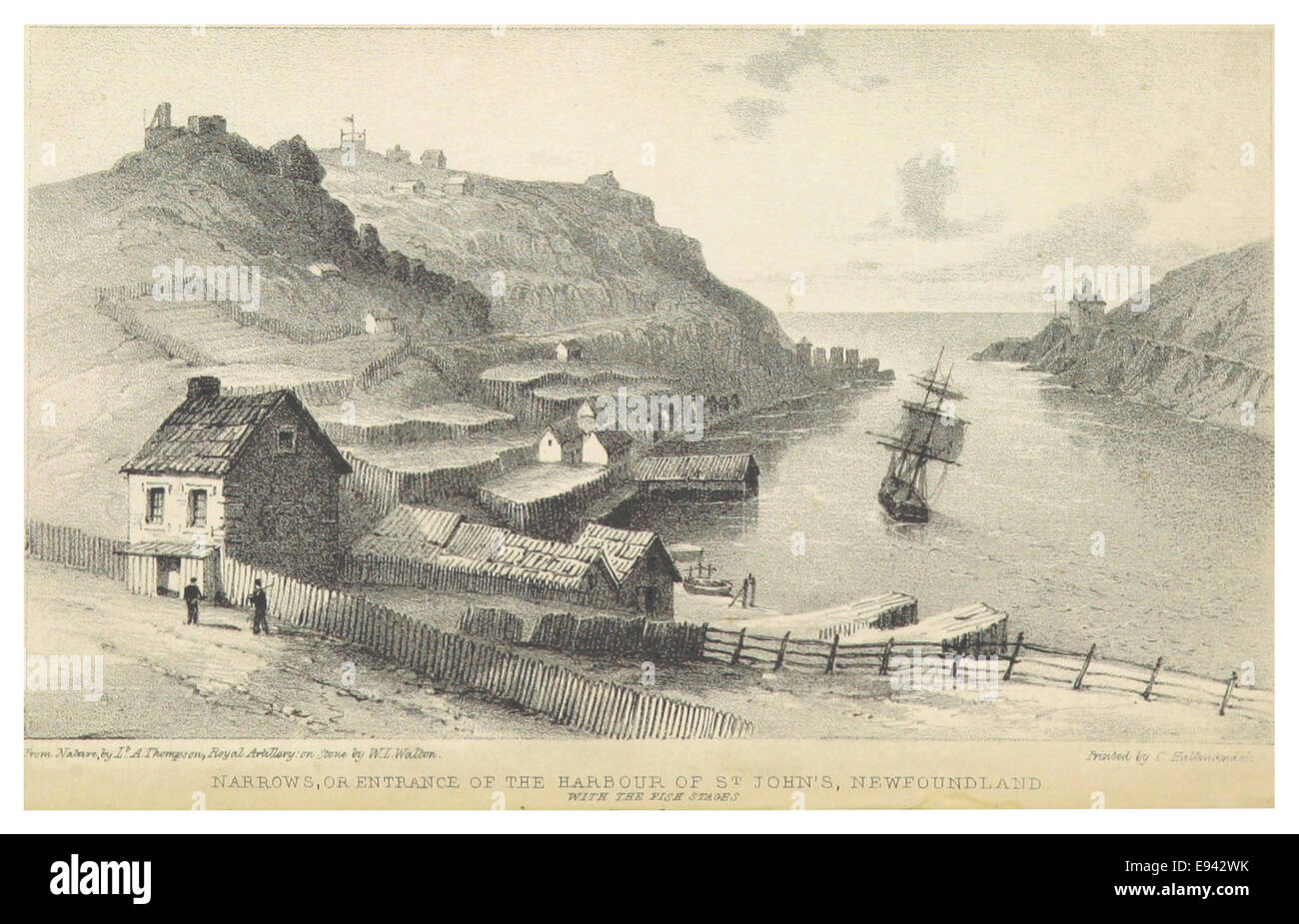 BONNYCASTLE (1842) veranschaulicht die Hafeneinfahrt in St. John's, Neufundland, und zeigt einen wichtigen maritimen Standort für Schiffe, die Anfang des 19. Jahrhunderts in den Hafen einlaufen. Stockfoto