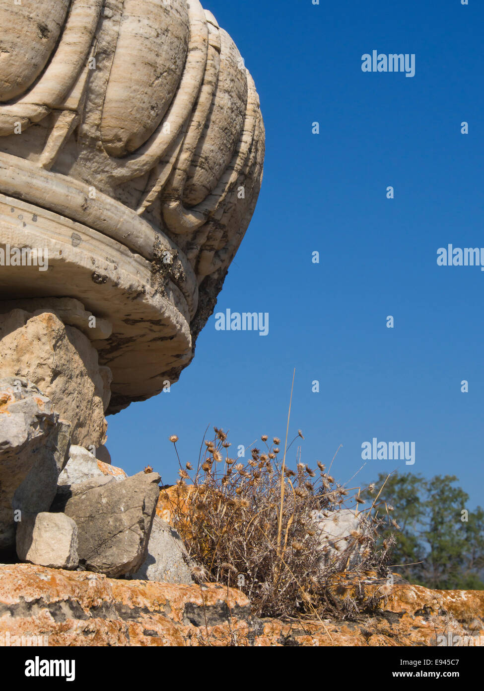 Heraion von Samos, Heiligtum der Göttin Hera, Samos Griechenland, ein UNESCO-Weltkulturerbe, riesige Spalte Basis in Landschaft Stockfoto