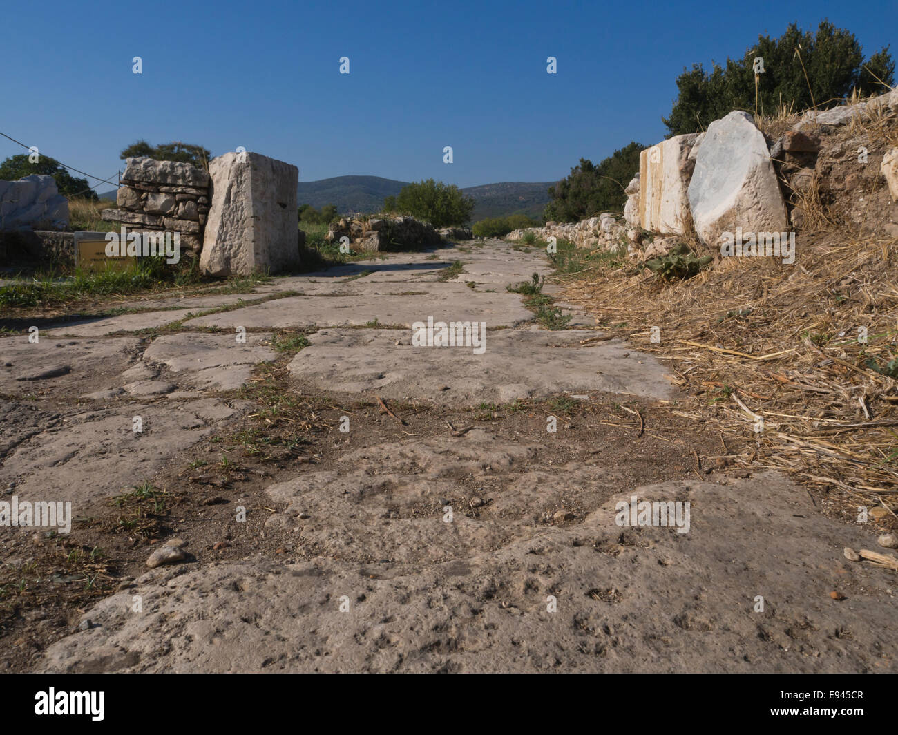 Heraion von Samos, Heiligtum der Göttin Hera, Samos Griechenland, ein UNESCO-Weltkulturerbe, verbleibende Teil Marmor Straße Stockfoto