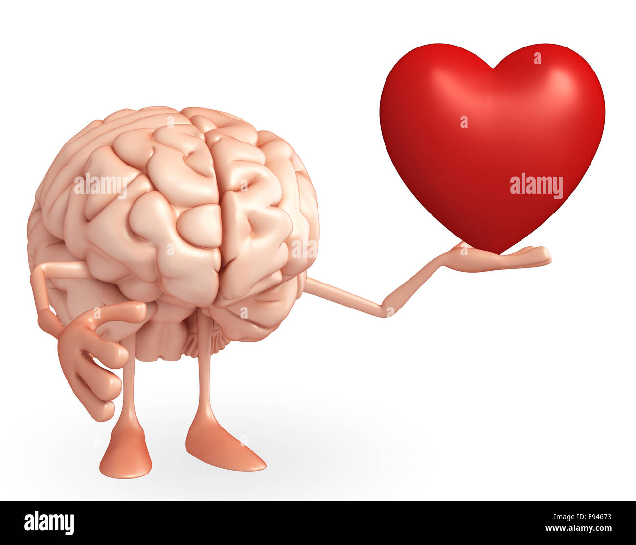 Cartoon-Figur des Gehirns mit Herz Stockfoto