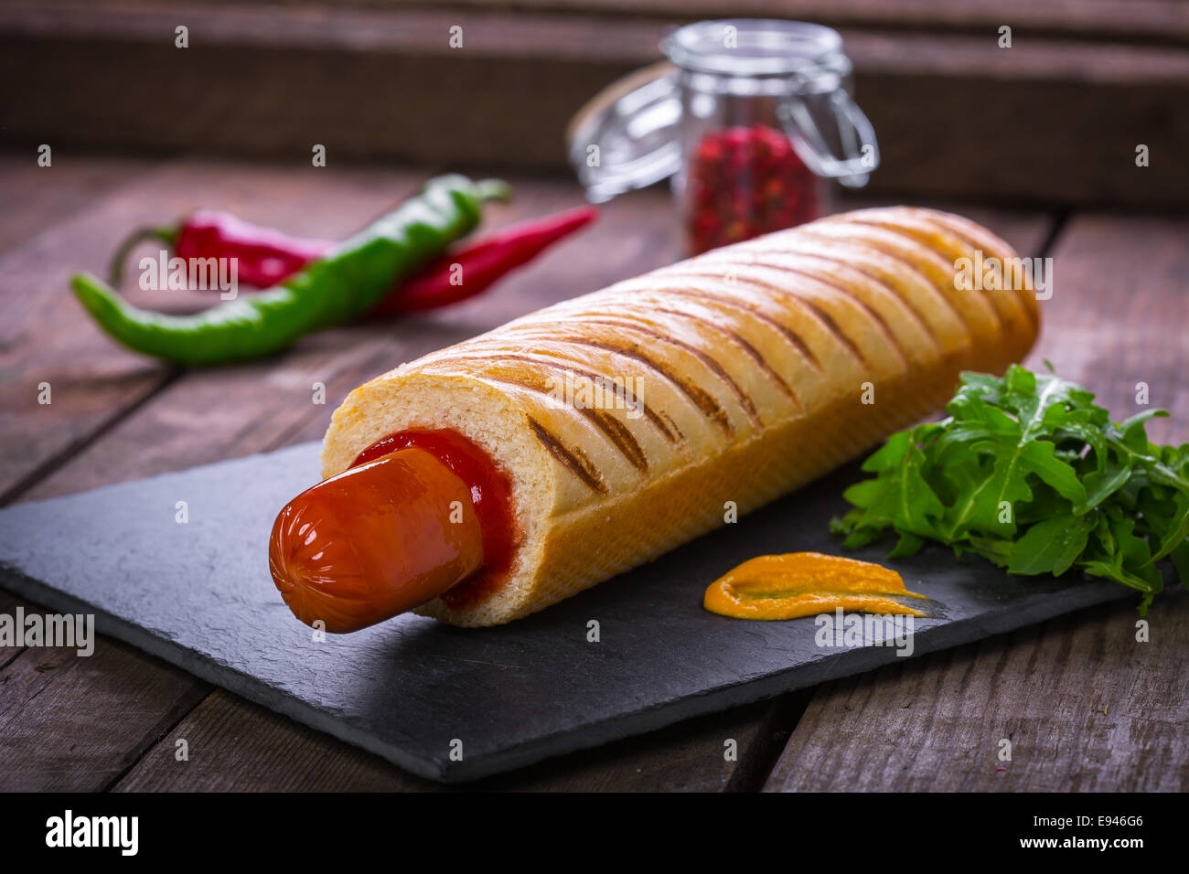 Französische Hot Dog grill Stockfoto