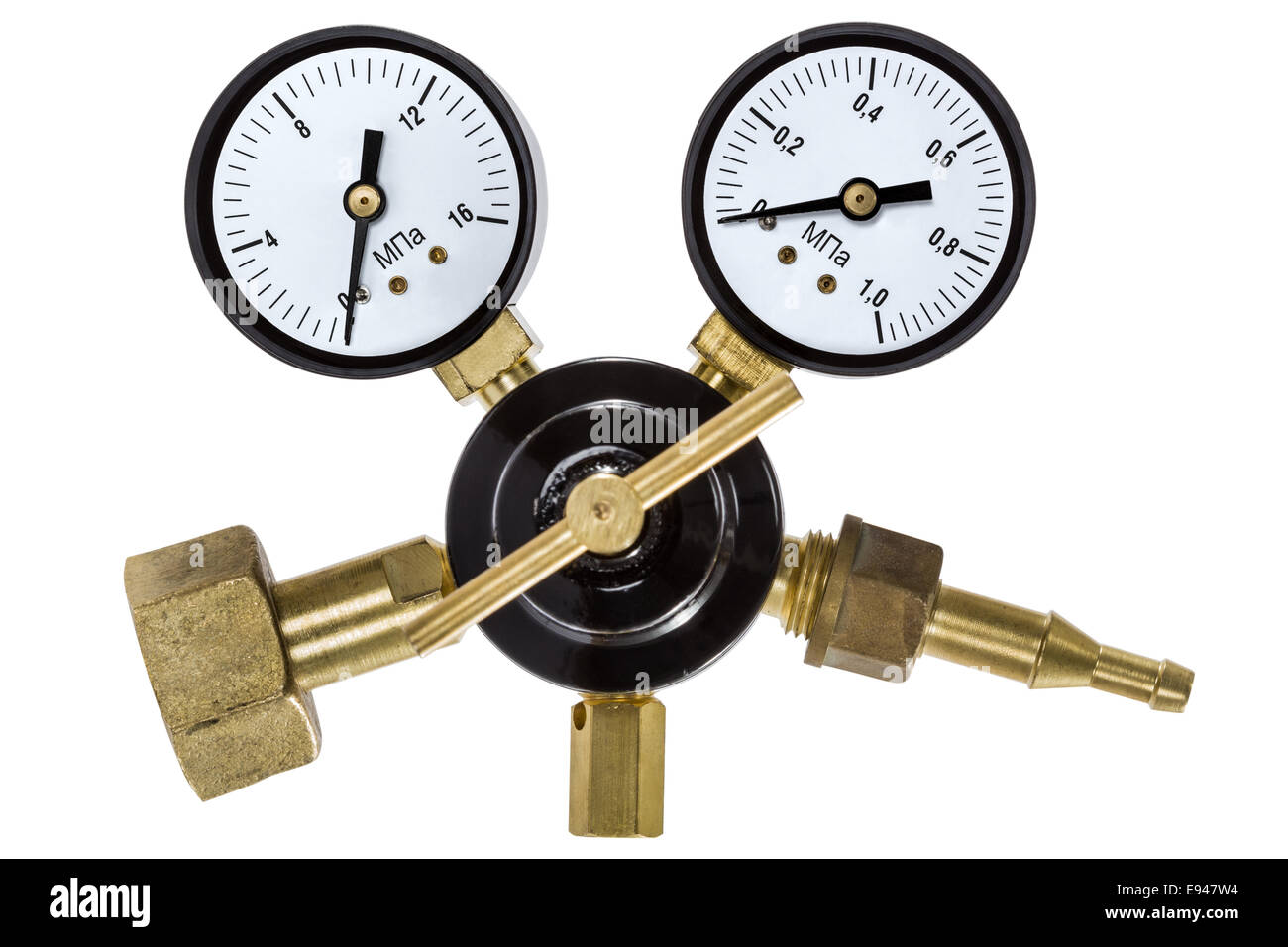 Gasdruckregler mit Manometer, isoliert mit Beschneidungspfad Stockfoto