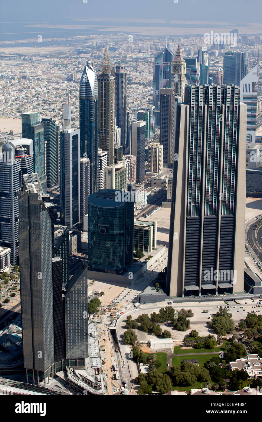 Aussicht von der Spitze des Burj Khalifa, Dubai, Vereinigte Arabische Emirate Stockfoto