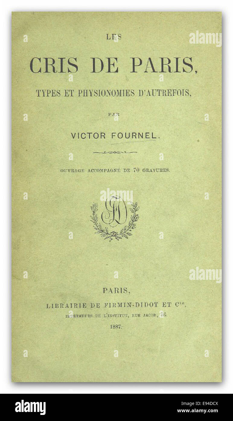 Diese Illustration aus Fournels Werk *Les Cris de Paris* aus dem Jahr 1887 fängt das pulsierende Straßenleben und die Klänge von Paris im späten 19. Jahrhundert ein. Das Werk veranschaulicht verschiedene Straßenverkäufer und ihre Schreie und bietet einen Einblick in das tägliche Leben und die Kultur des historischen Paris. Stockfoto