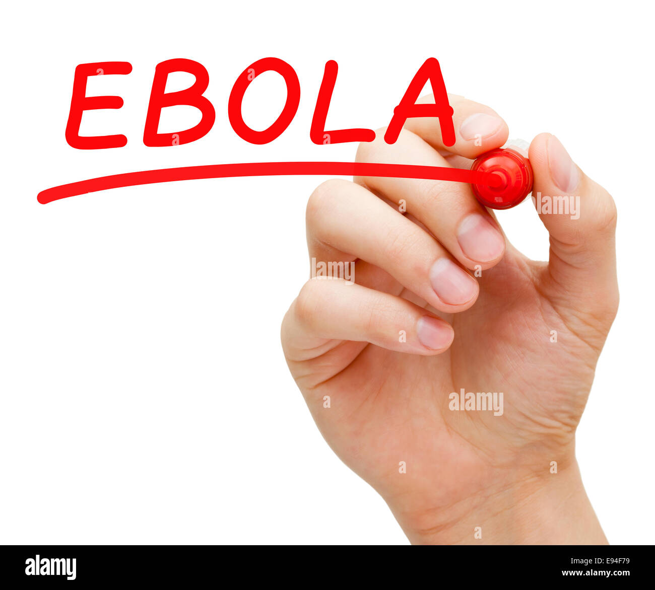 Handschrift Ebola mit roten Markierung auf transparente wischen. Stockfoto